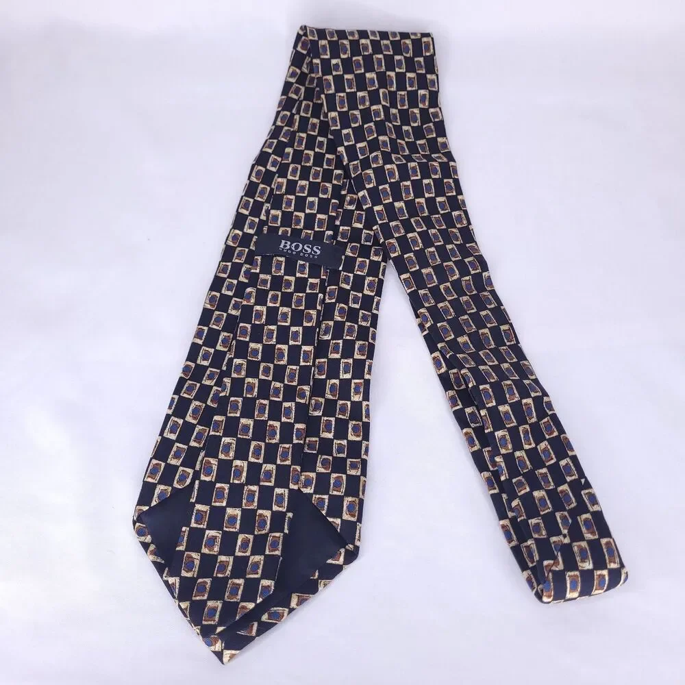 Hugo Boss Silk Tie Black Geometric Made In Italy